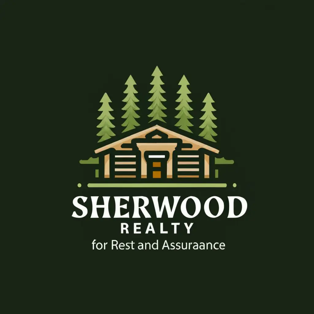 a logo design,with the text "Sherwood Realty
For Rest and Assurance", main symbol:Cabin in the woods,Moderate,be used in Real Estate industry,clear background