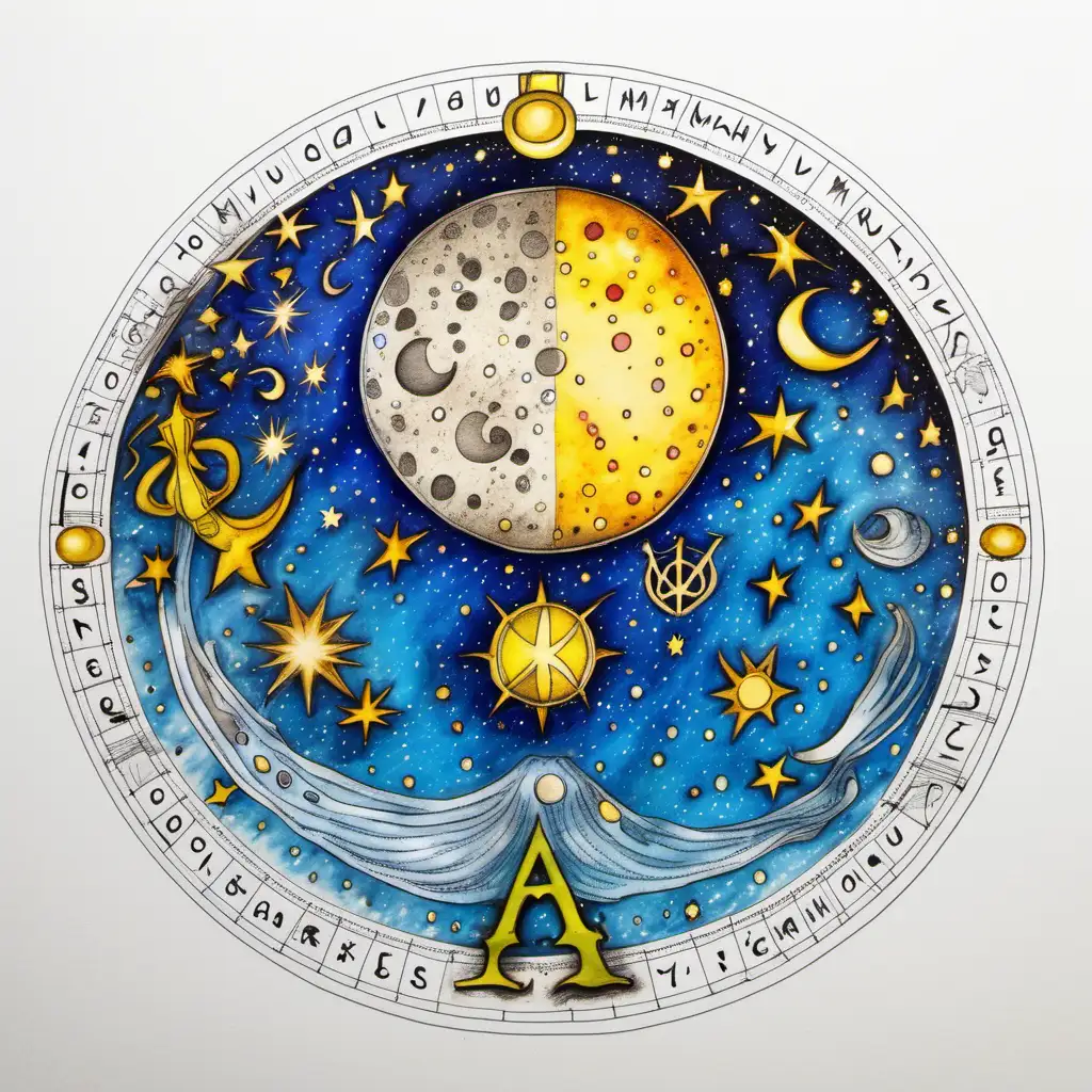  astrology  moon in aquarius drawings little colored on white paper front view