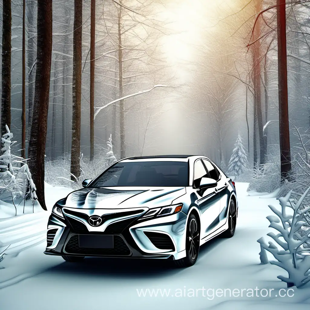 Camry-2023-Elegant-Sedan-Captured-in-Enchanting-Winter-Forest