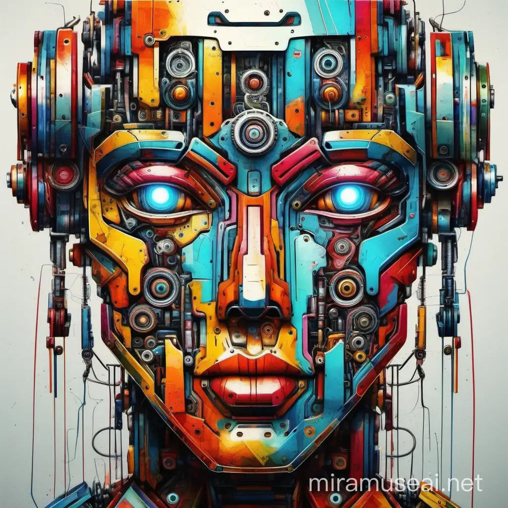 Colorful Abstract Robot Faces Futuristic Portraits of Male and Female Subjects