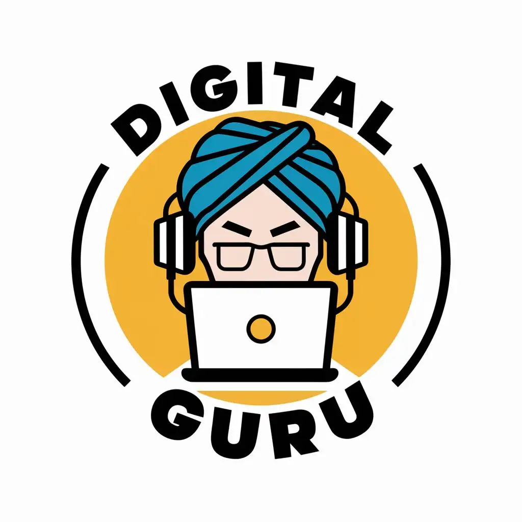 LOGO-Design-For-Digital-Guru-Modern-Tech-Concept-with-Headphones-Laptop-and-Turban