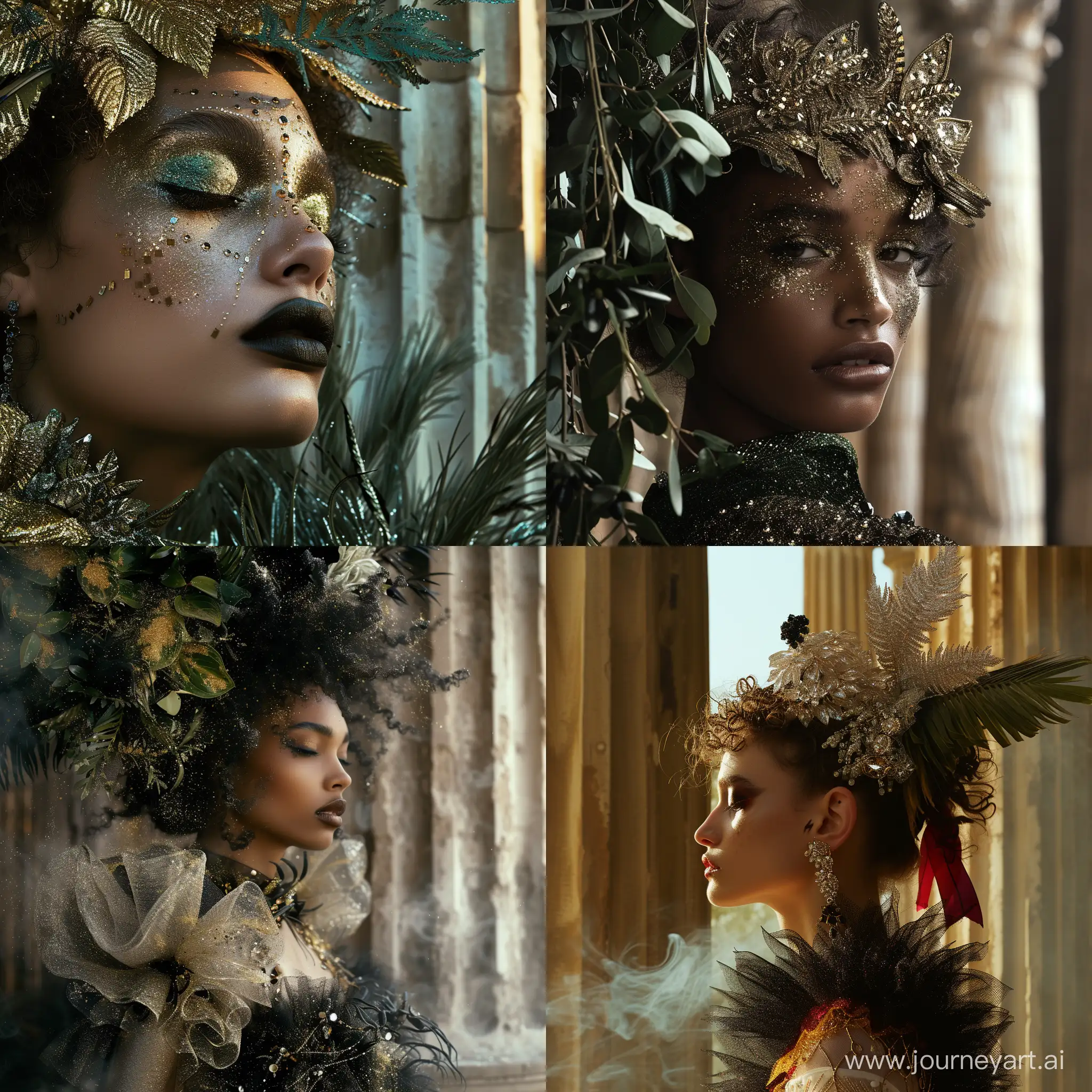 Prima-Fashion-Dynamic-Pose-Amidst-Exotic-Plants-and-NeoFolk-Ambiance