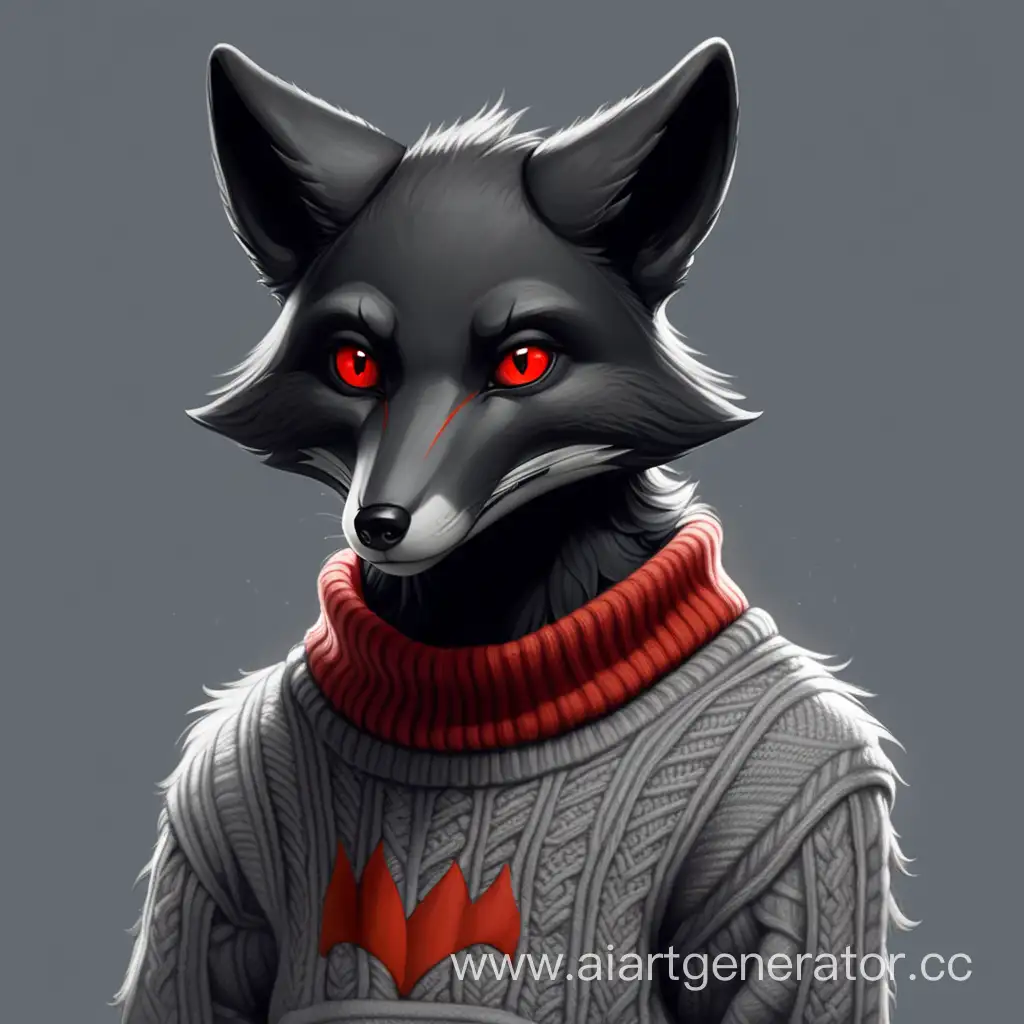 Enigmatic-Black-Fox-in-Stylish-Gray-Sweater