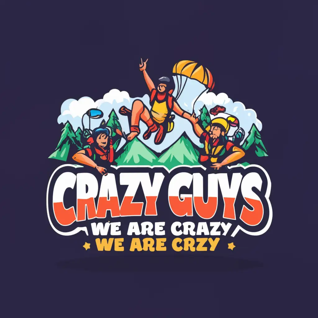 LOGO-Design-For-Crazy-Guys-AdventureThemed-Logo-with-Skydiving-Snowboarding-and-Rock-Climbing