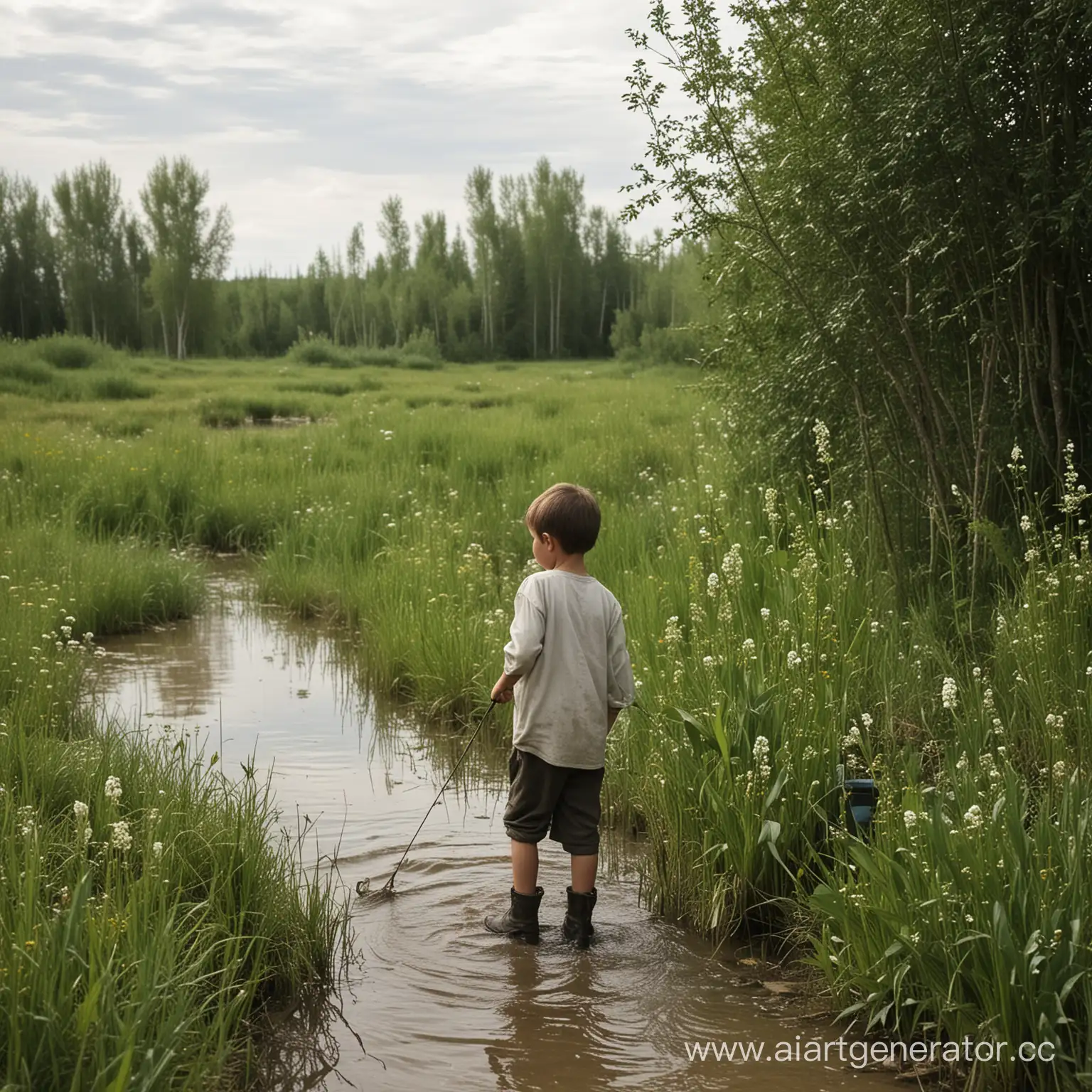 Nostalgic-Memories-of-Childhood-by-the-Small-Pond-Fishing-Wildflowers-and-Mothers-Love