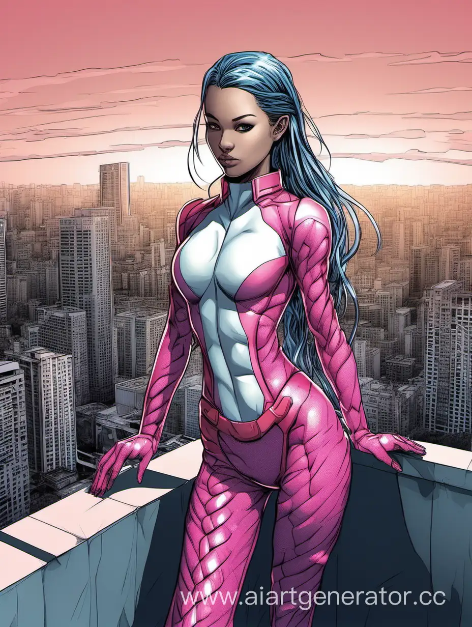 Confident-Superhero-Girl-in-Unique-White-and-Pink-Costume-Stands-Against-Night-Cityscape