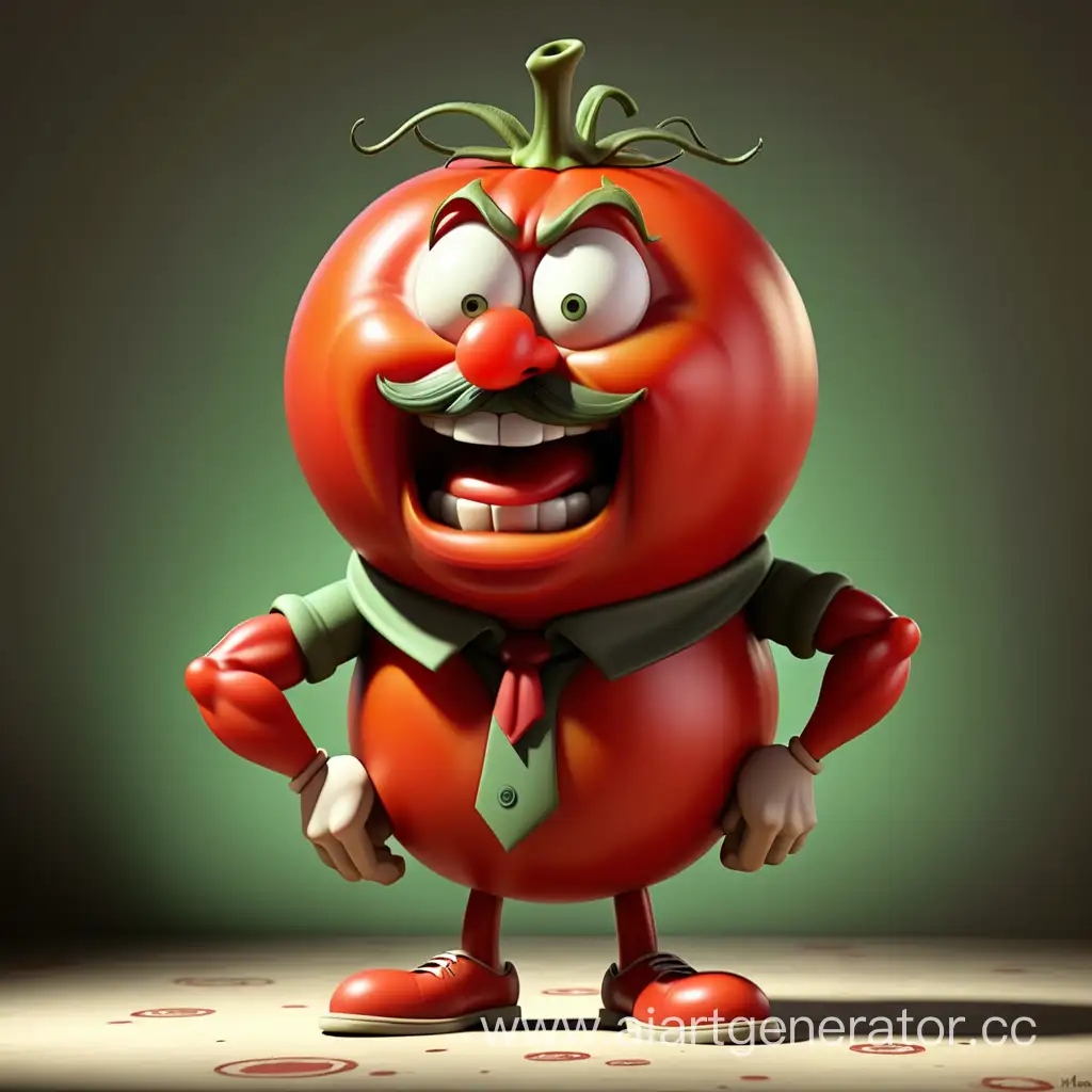 Персонаж мультфильма, похож на помидор, томат, сеньора, итальянца, мафиози
