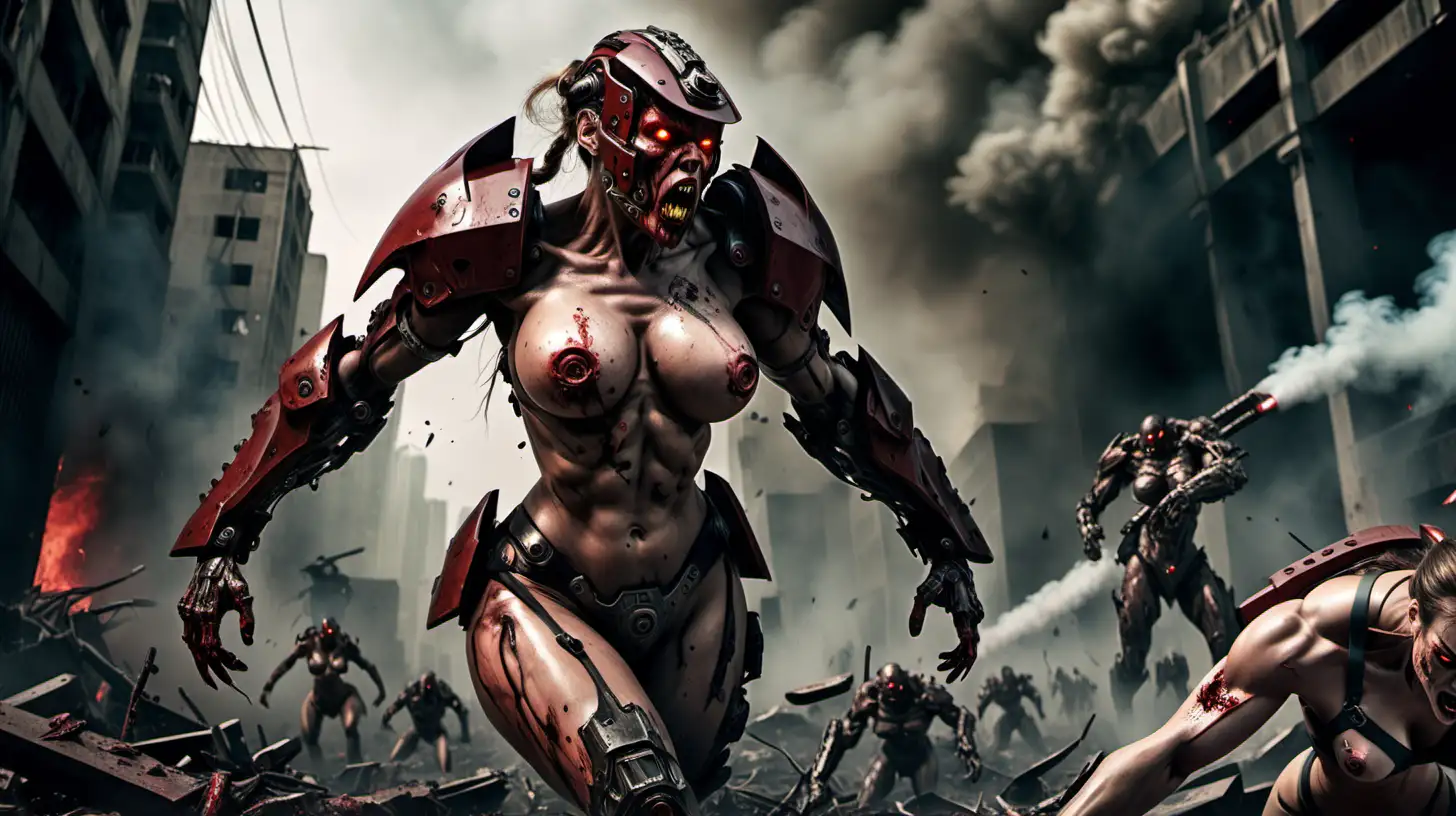 Apocalyptic Battle Ruthless Cyborg Amazons Amidst Devastation