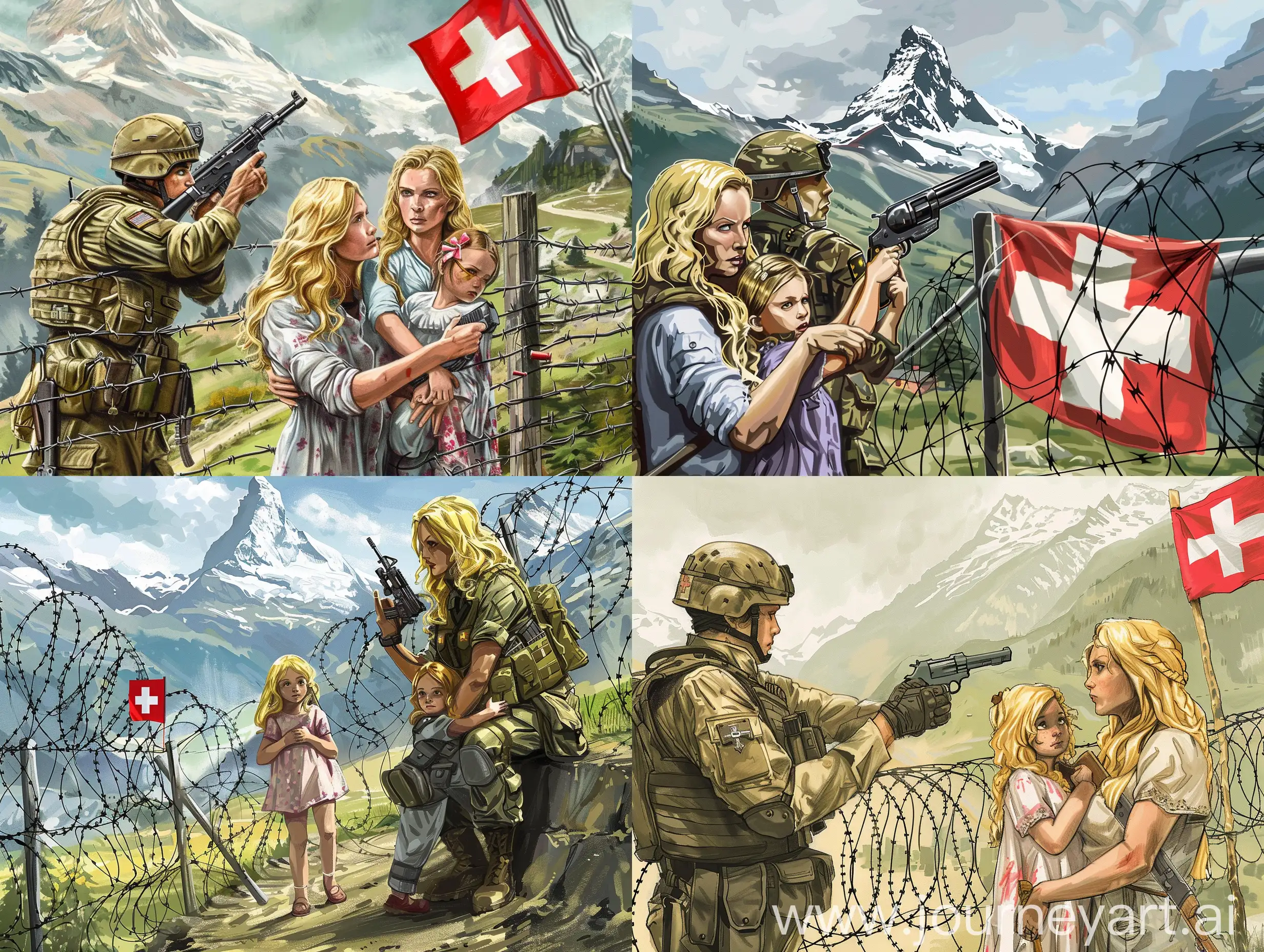 Illegal-Immigration-Blonde-Mother-and-Daughter-Confronted-by-Soldier-at-Swiss-Border