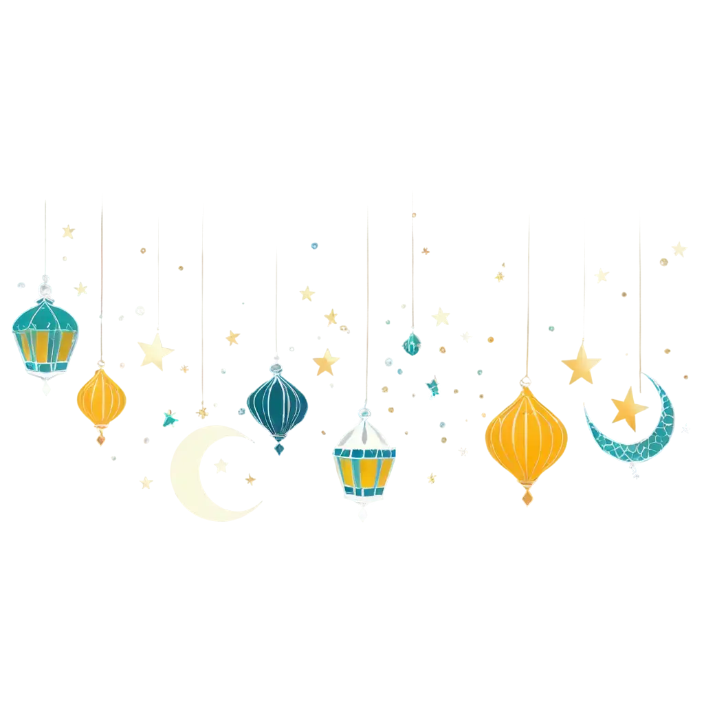 eid lanterns islamic style with crescent behind