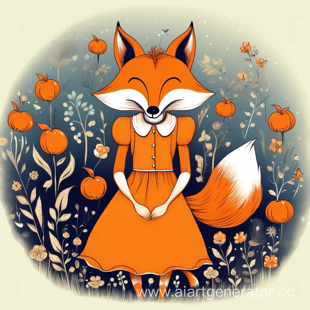 Laughing-Fox-in-Orange-Sundress-Whimsical-Fairytale-Creature-Art