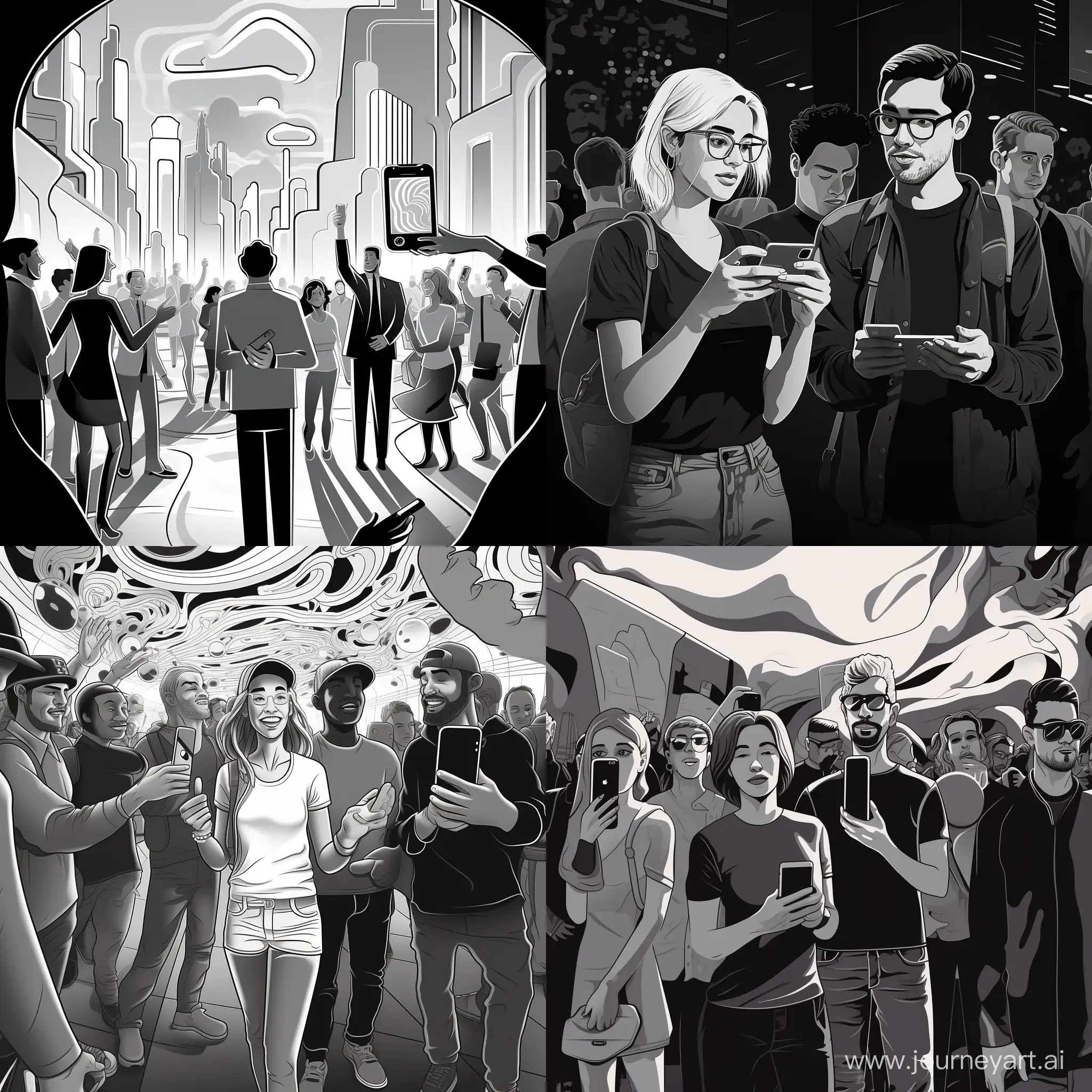 Vector-Animation-of-People-Talking-on-Smartphones-Against-Monochrome-Background