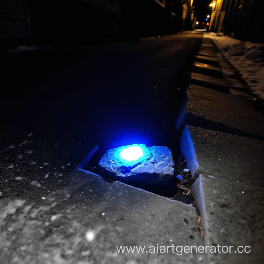 Mysterious-Glowing-Stone-on-Dark-Winter-Sidewalk