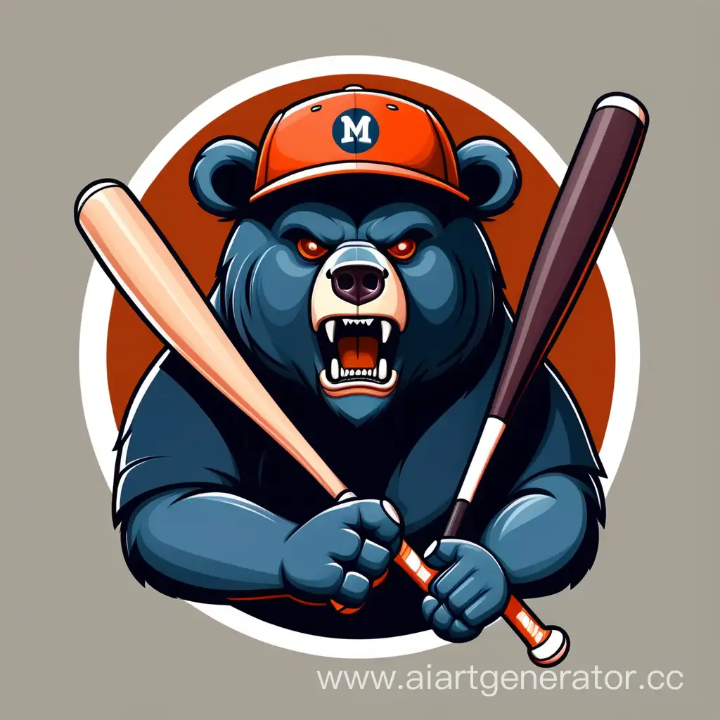медведь с бейсбольной битой круглый логотип в стиле спортивных команд 