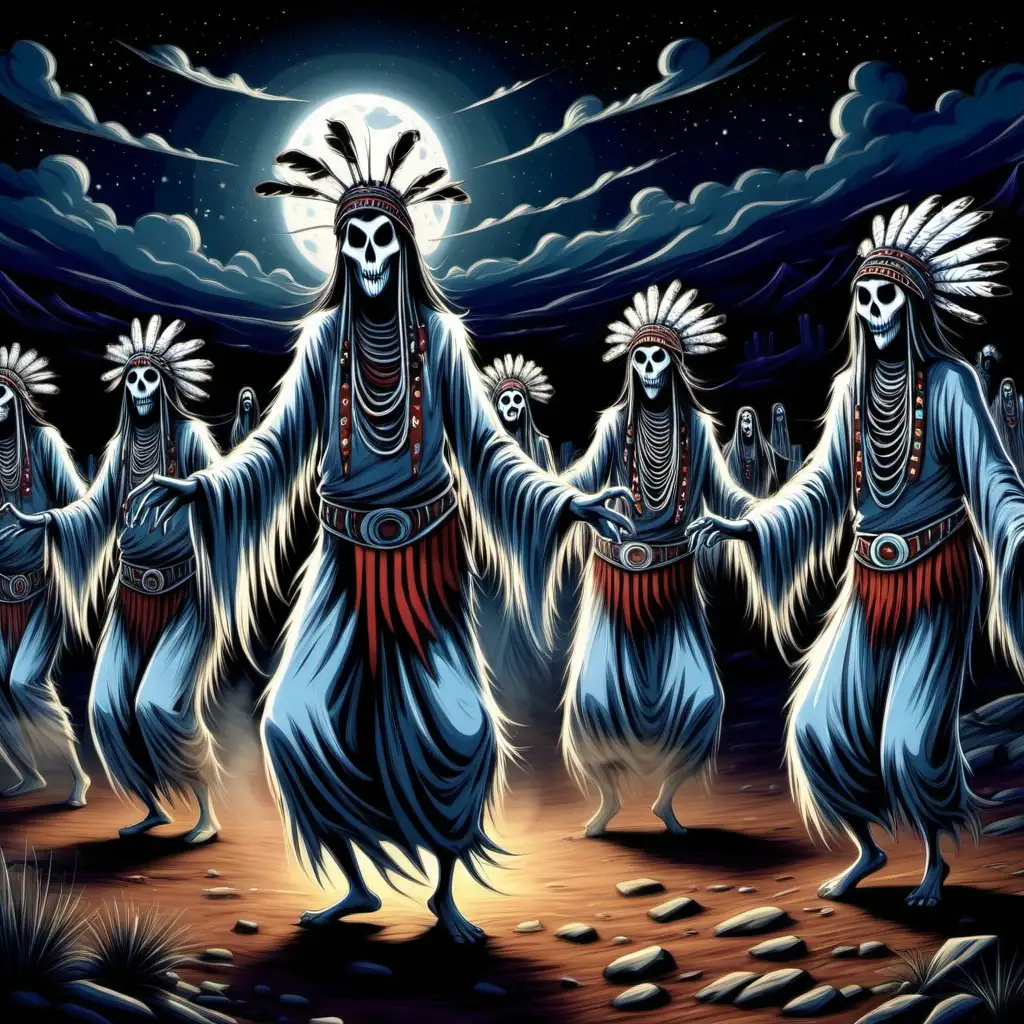ghost dance at night. You have to represent it in cartoon form.