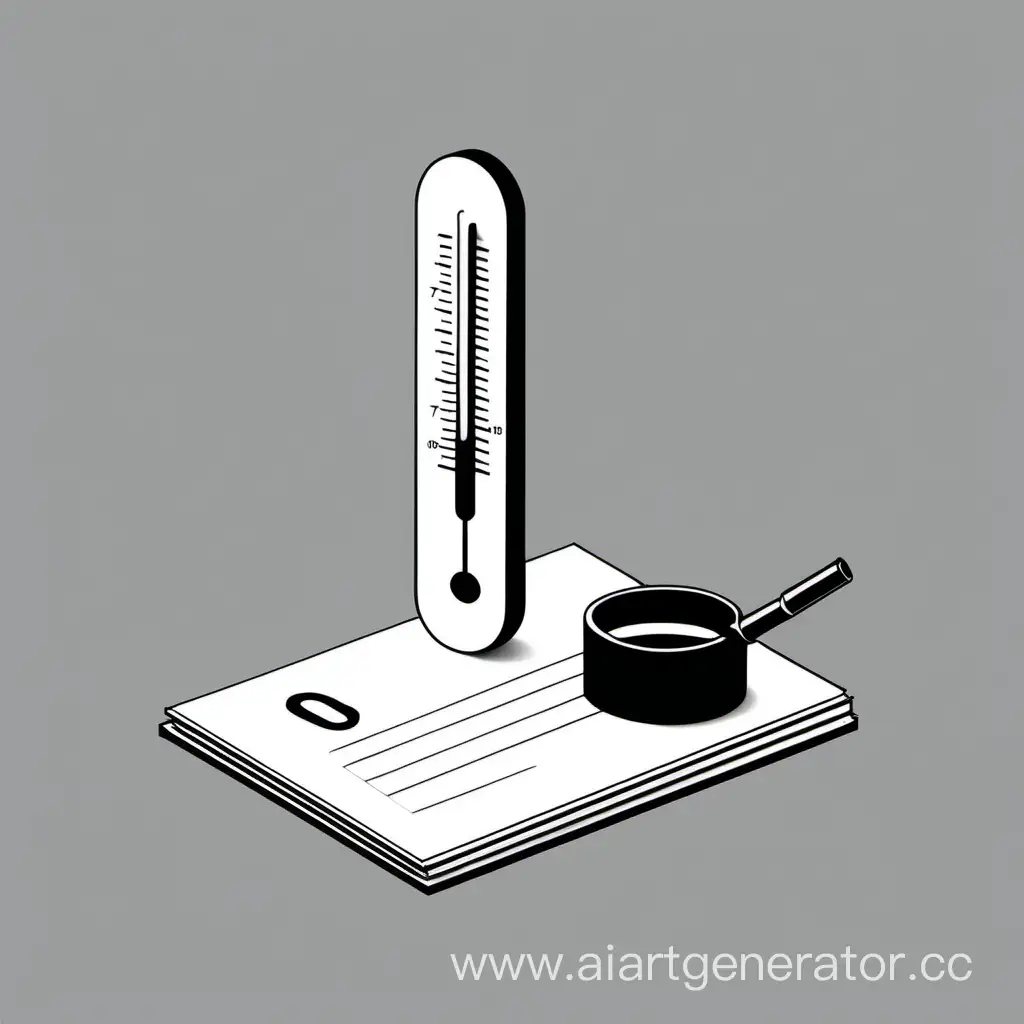 Thermometer and a clipboard. Thermodynamics. Simple monochromatic illustration. Black and white. Minimal art. Minimal details. Modern illustration. Isometric art.
