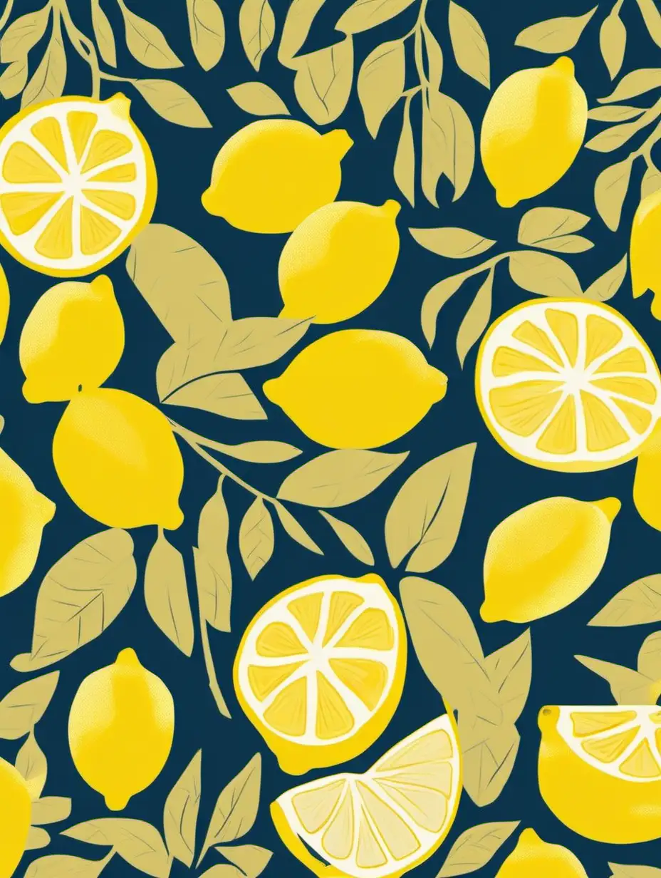 Matisse Style Illustration of Summer Lemons Vibrant and Simplistic Grain Texture Art