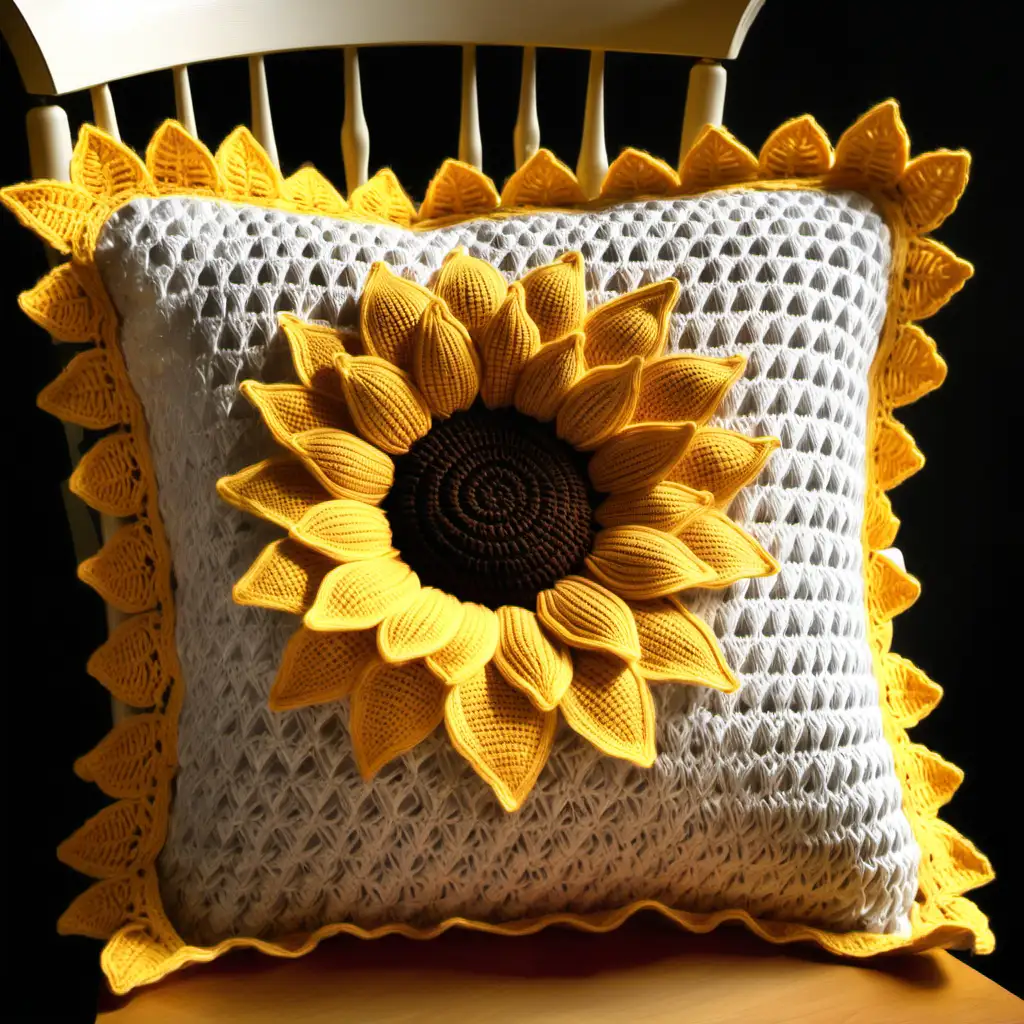 Enchanting Crocheted Sunflower Pillow Display Handmade Home Decor