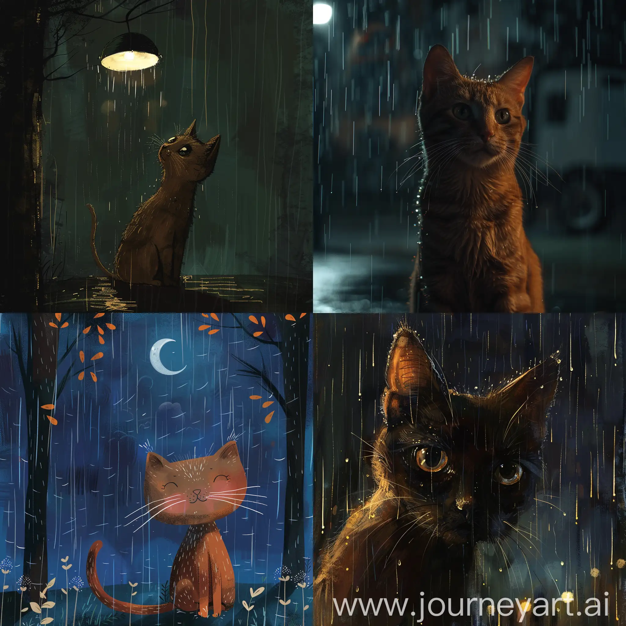 Brown-Cat-Strolling-Through-Rainy-Night