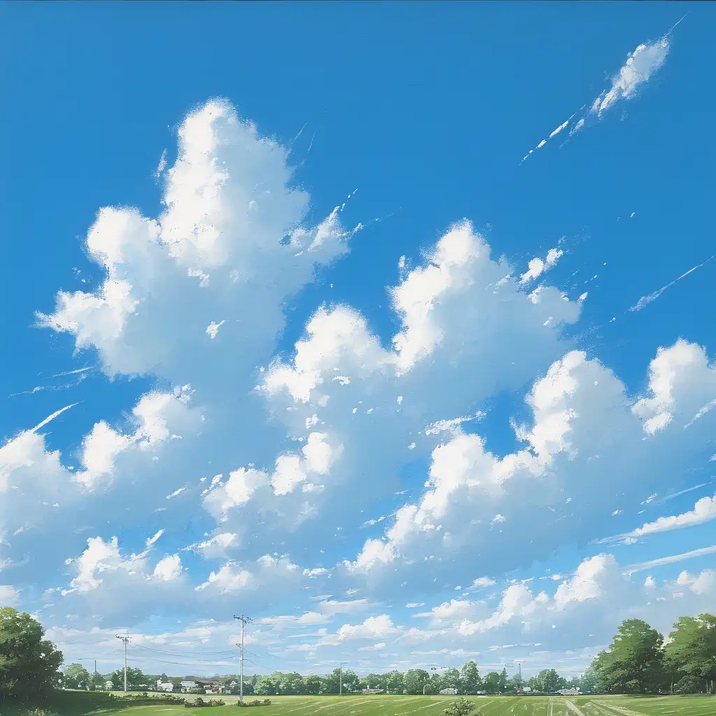 Serene Blue Sky Landscape with Wispy Clouds
