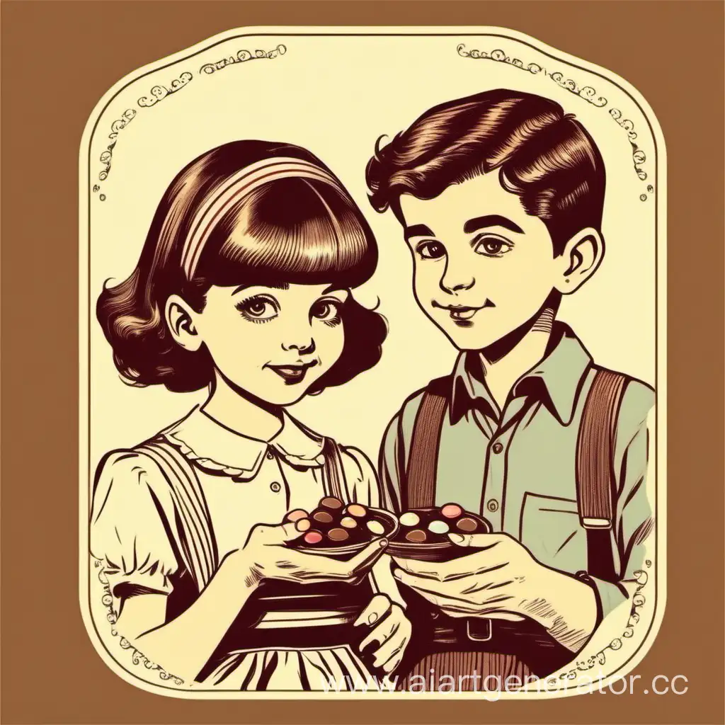 Charming-Children-Indulging-in-Vintage-Chocolate-Delight-Vector-Illustration