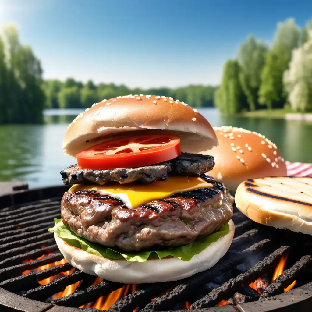 Grilled Hamburger by the Lake Charcoal BBQ Delight