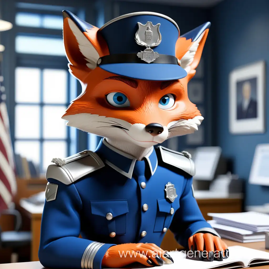 Fox-Officer-Writing-Orders-in-Blue-Uniform