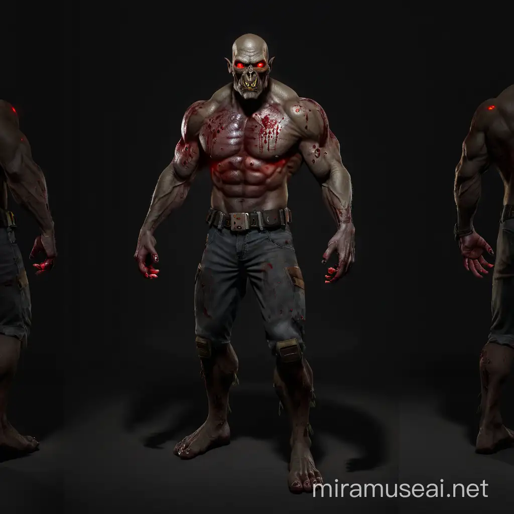 buff zombie with glowing red eyes