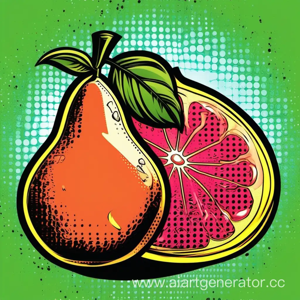 Vibrant-Grapefruit-and-Pear-Illustration-in-Comic-Book-Style