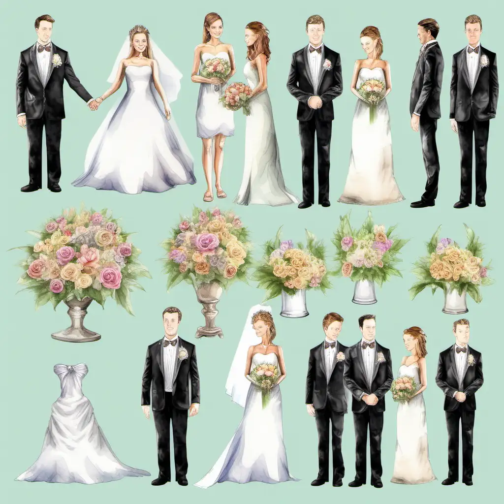 HyperRealistic Watercolor Wedding Elements in Pastel Colors