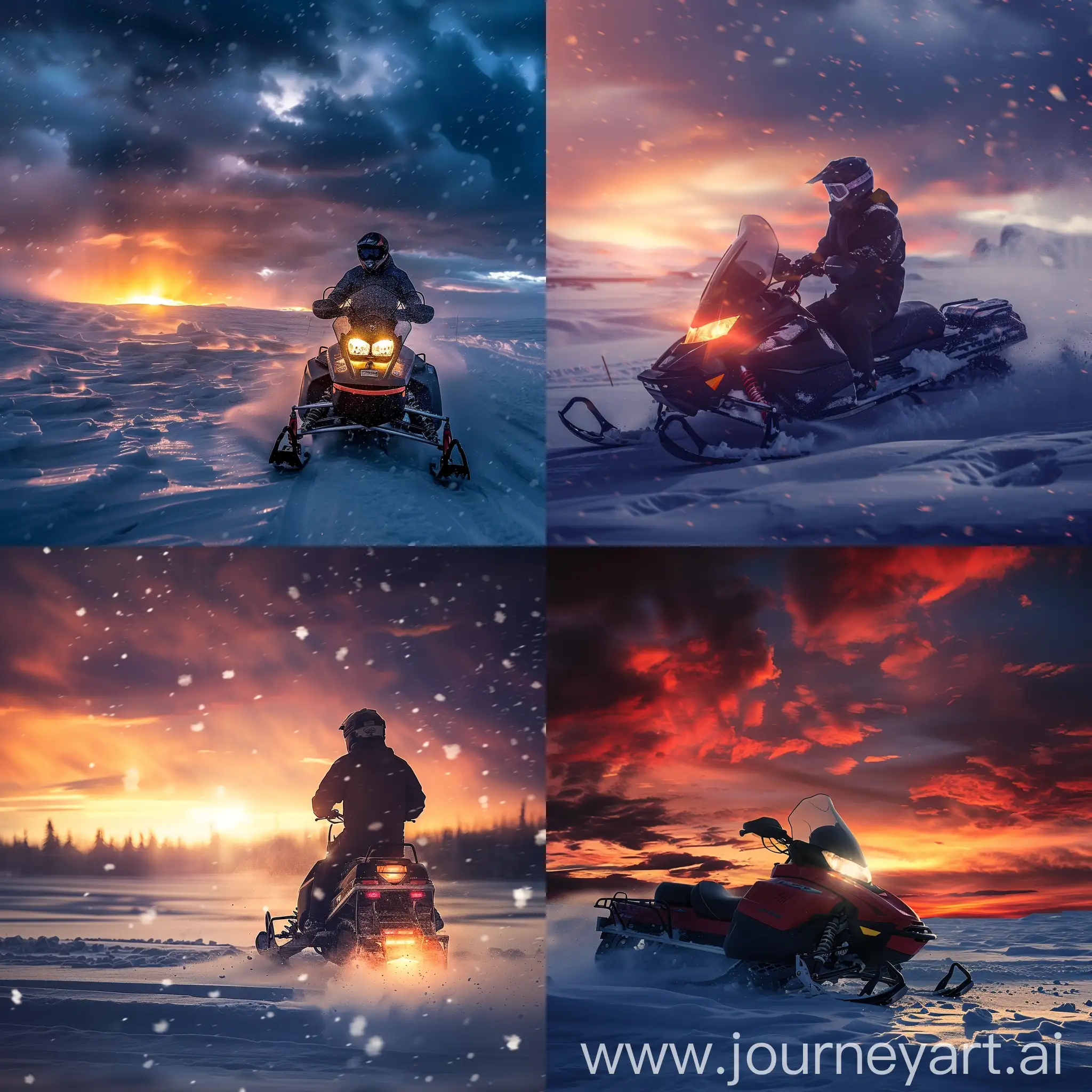 Winter-Adventure-Snowmobile-Riding-in-a-Stormy-Sunset