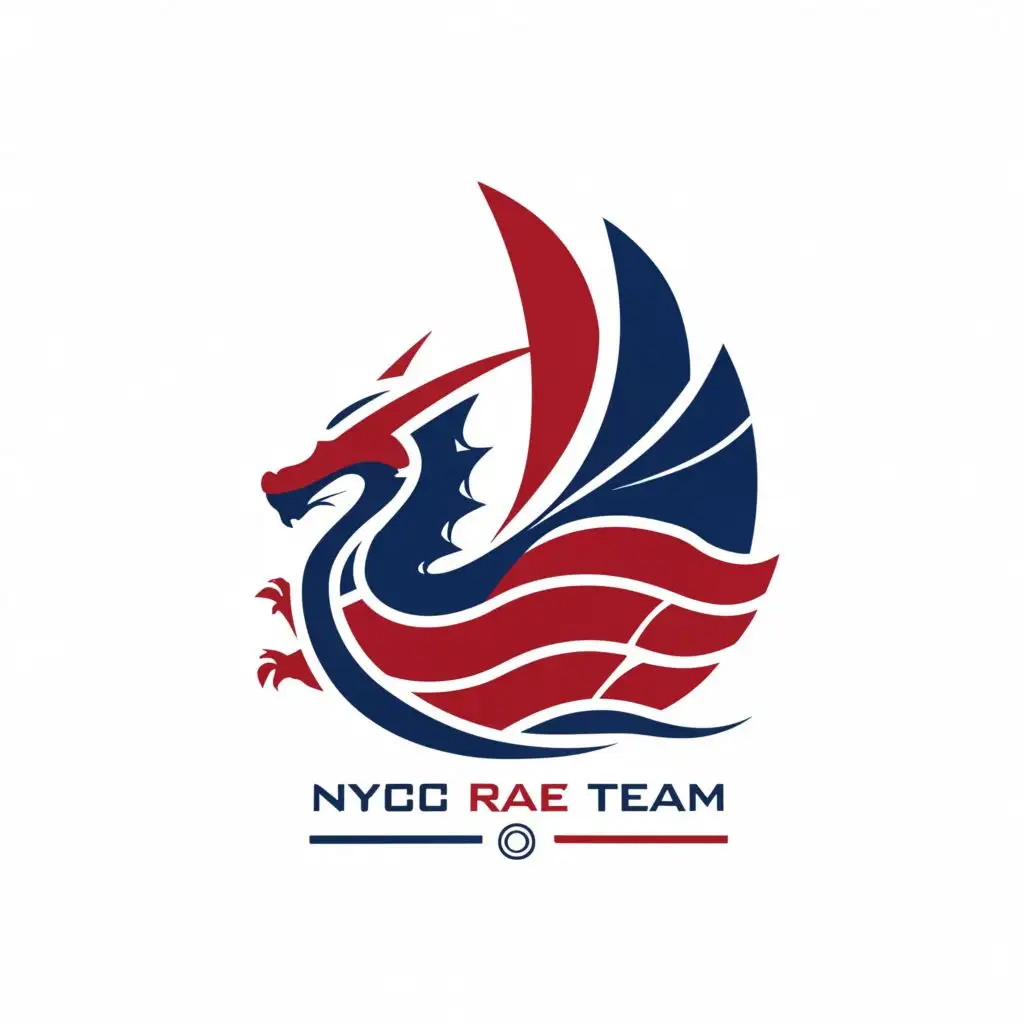 a logo design,with the text "NYCC Race Team", main symbol:a logo design,with the text "NYCC Race Team", main symbol:Sea Dragon and dinghy sail boat class optimist one sail red and blue colors of the club,Moderate,be used in Sports Fitness industry,clear background,Moderate,clear background