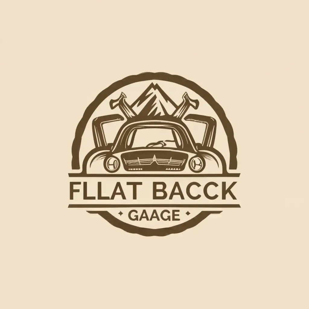 a logo design,with the text "Flat Back Garage", main symbol:wrench or open hood mountain nostalgic looks,Moderate,be used in Travel industry,clear background