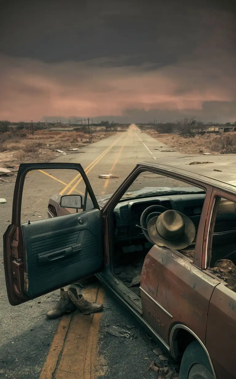 post-apocalypse, desert texas road, the last of us style, hd