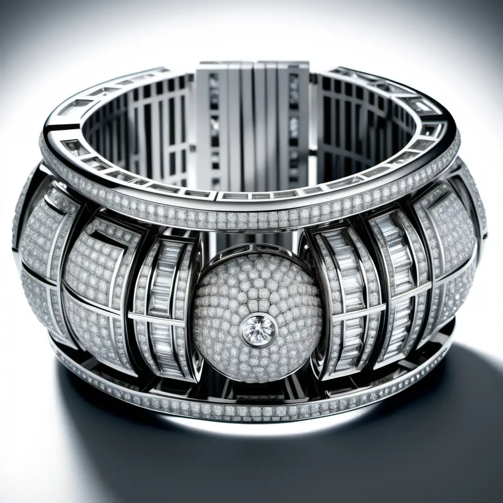 futuristic heavy high jewelry bracelet, diamonds , very thick