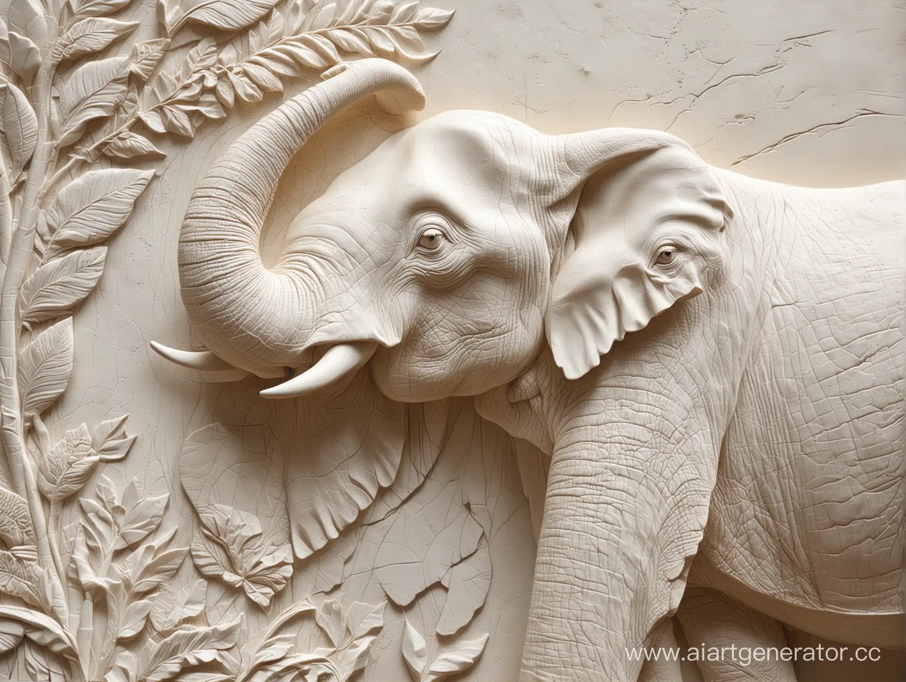 CloseUp-White-BasRelief-Elephant-Sculpture