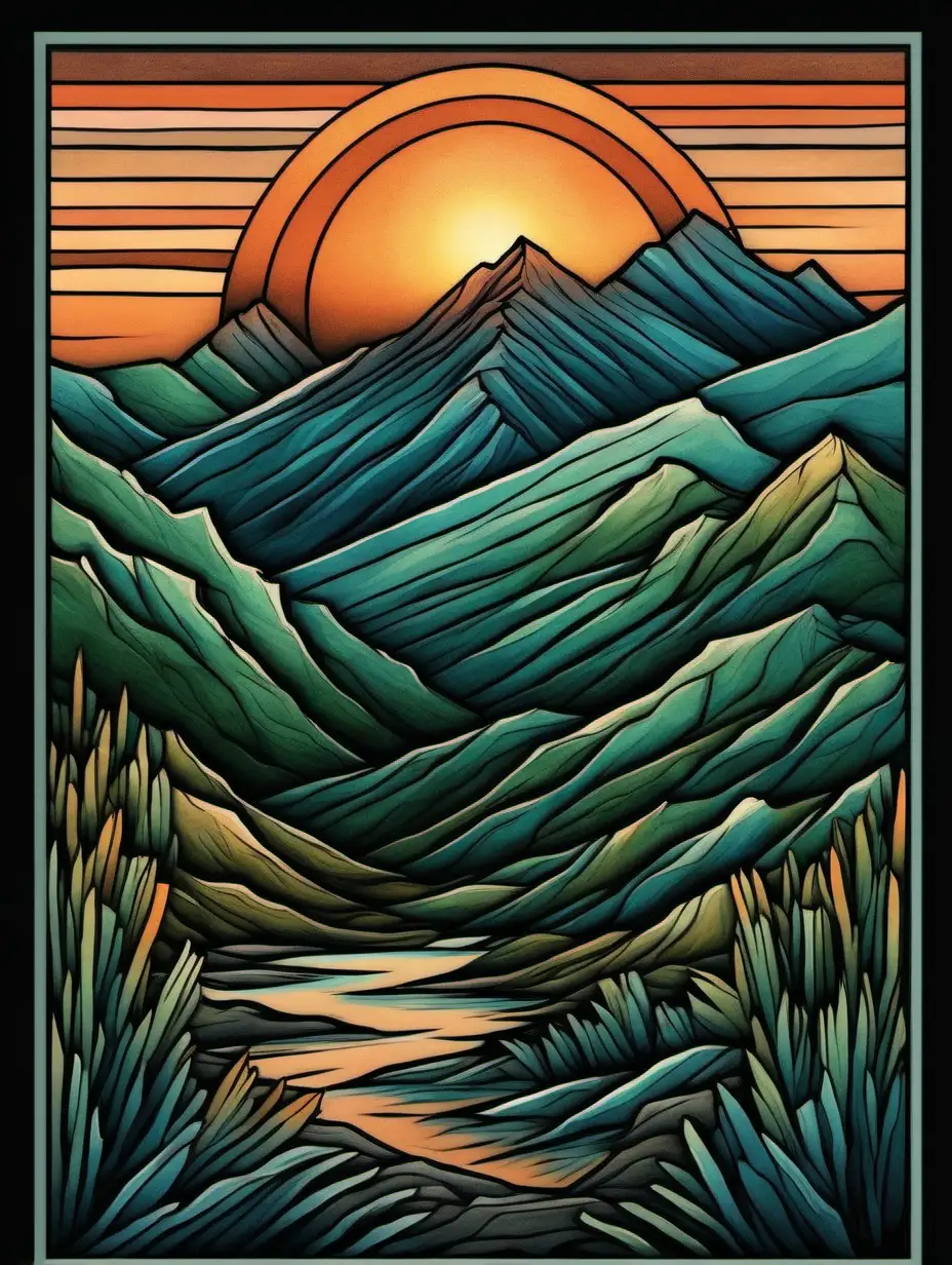 Mountain Landscape with Sunset and Sunrise Colors