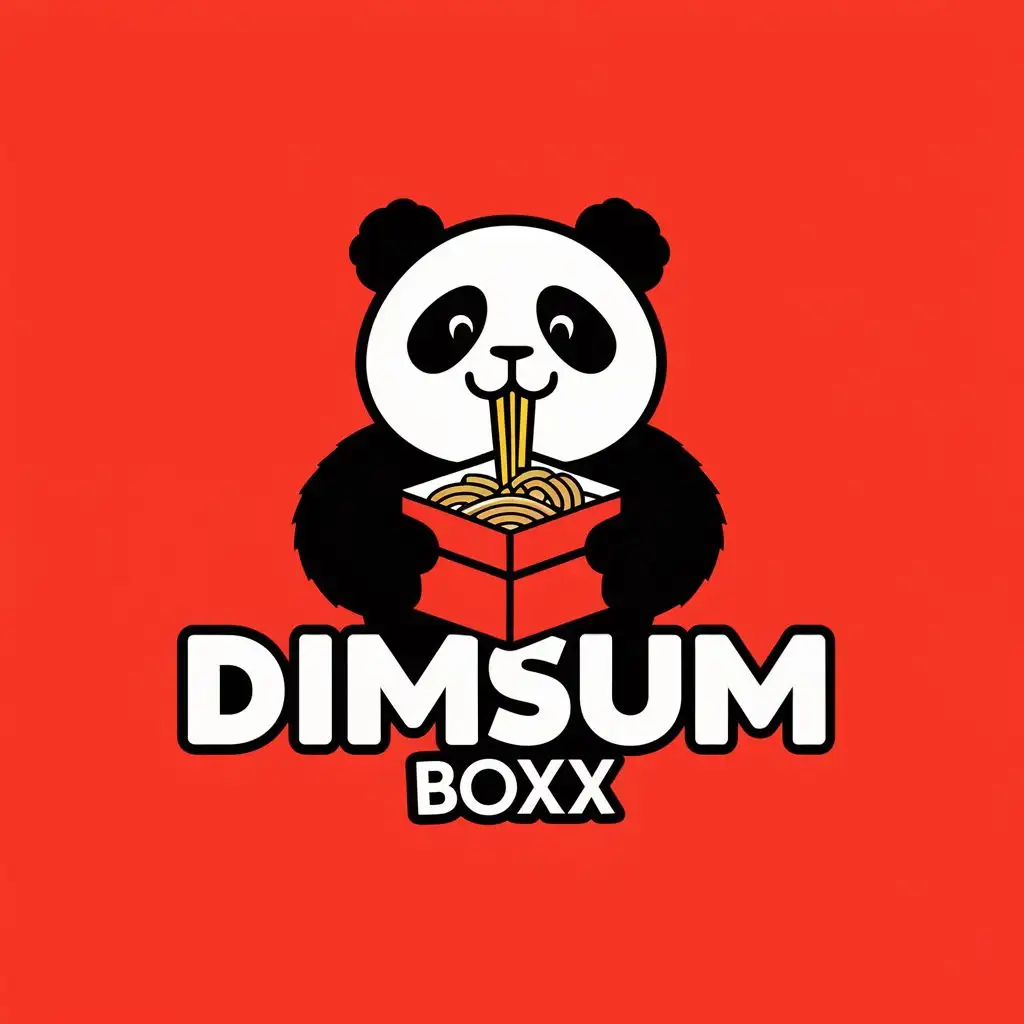 logo, chinese funky logo focusing on panda holding a box with noodles in it, with the text "dimsum boxx", typography, be used in Restaurant industry