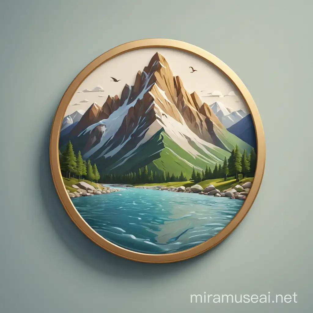 Minimalist 3D Mountain Tourism Logo with River