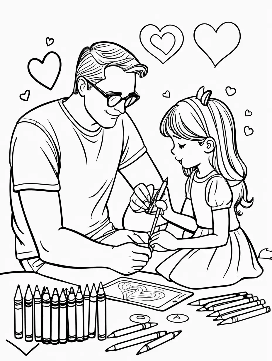 Enchanting FatherDaughter Drawing Session with HeartShaped Crayons