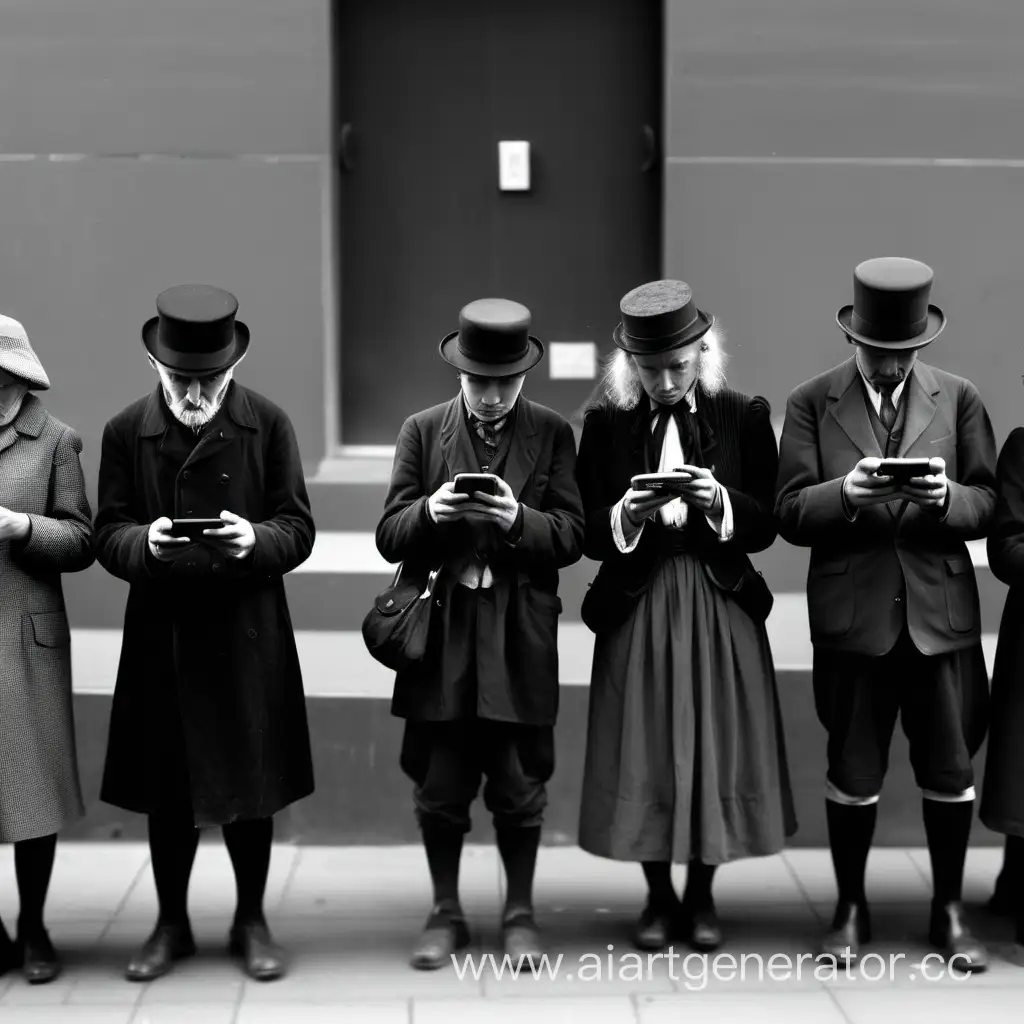 Historical-Peasants-Immersed-in-Smartphone-Technology