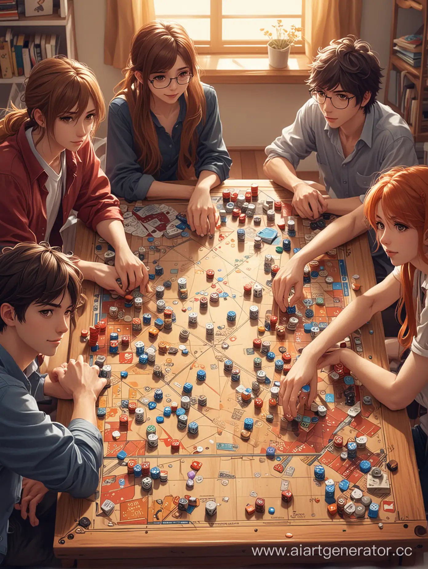 Anime-Friends-Enjoying-Board-Games-with-Dice