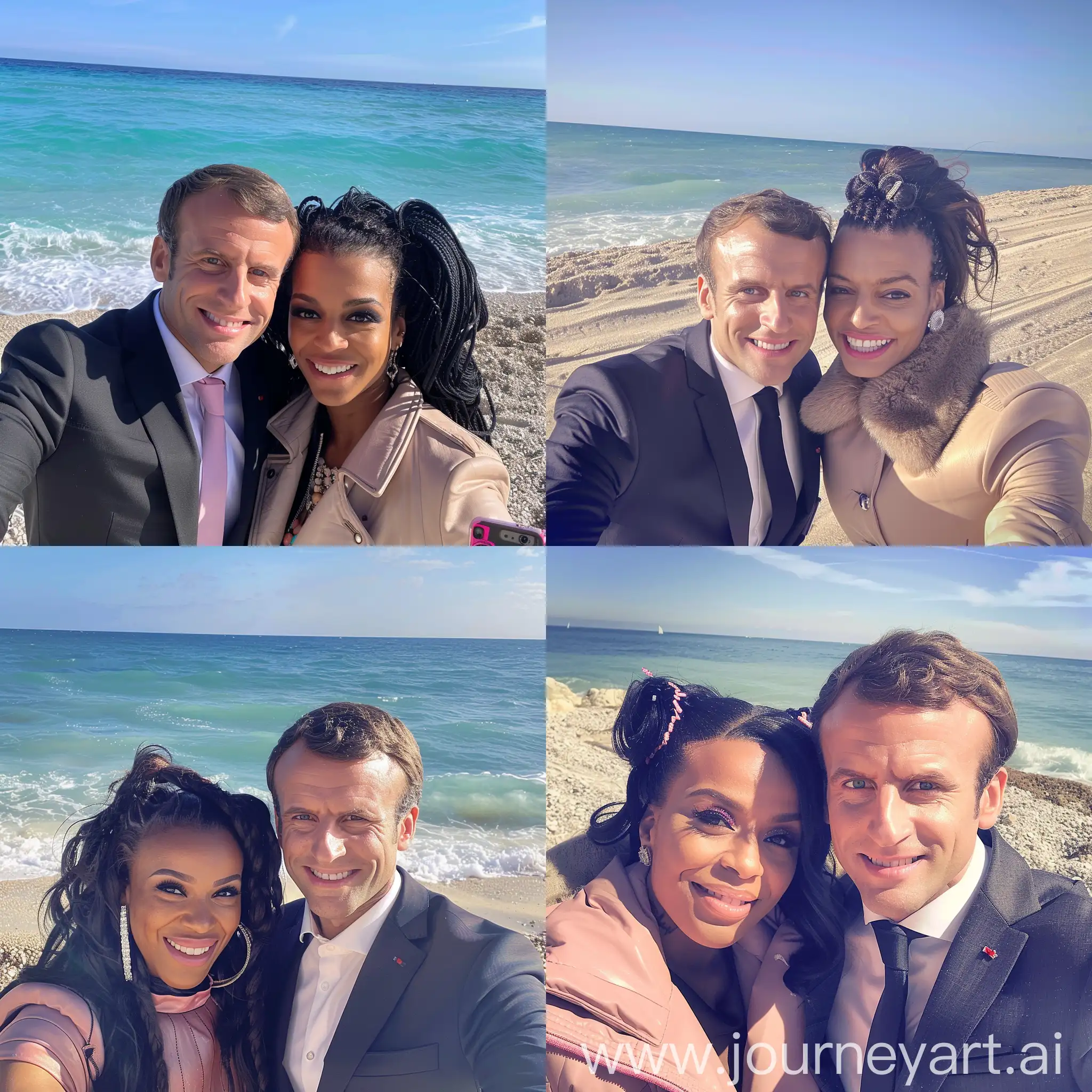 un selfie entre nicki minaj et Emanuel macron à la plage