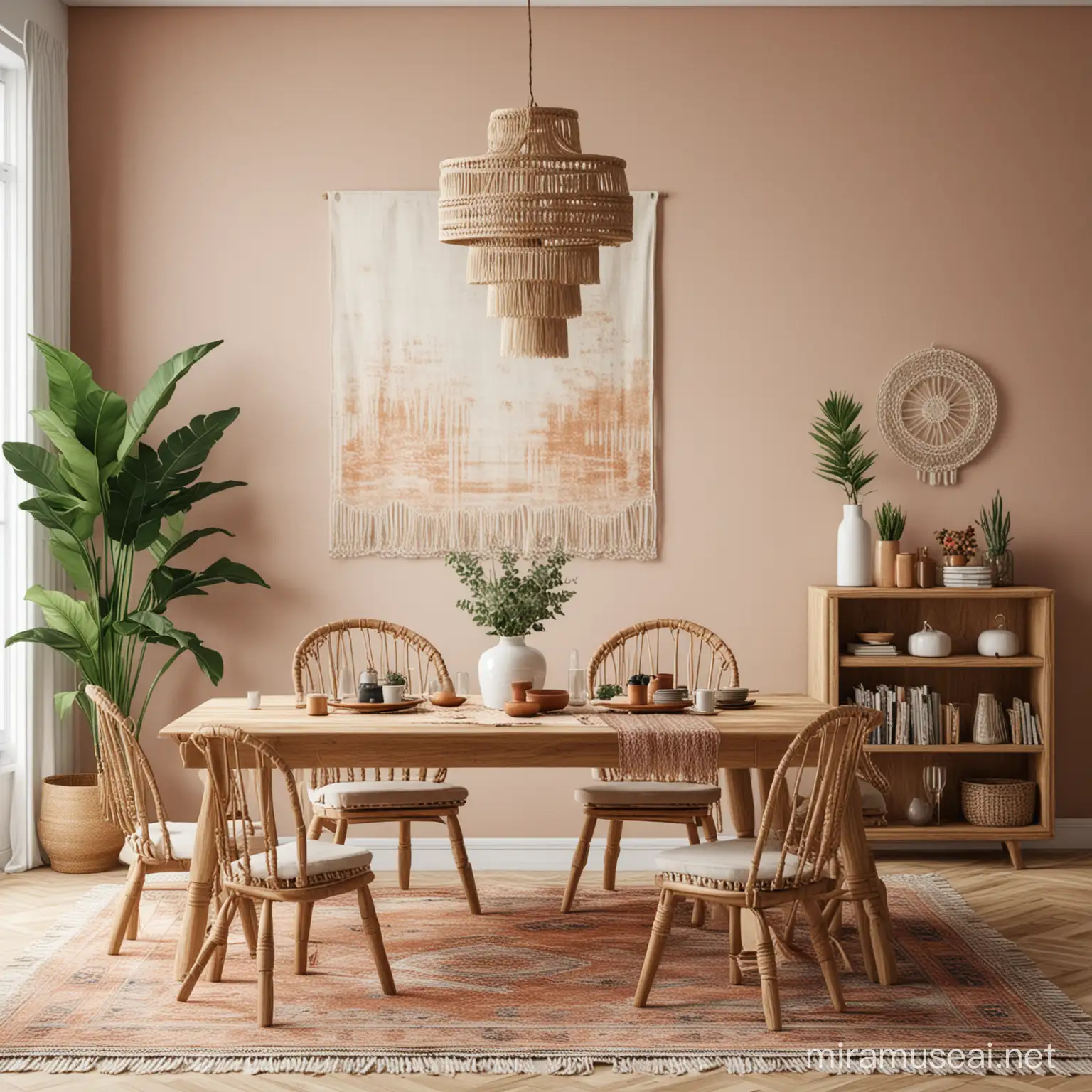 Boho Dining Room Mockup with Vibrant Textures and Eclectic Decor