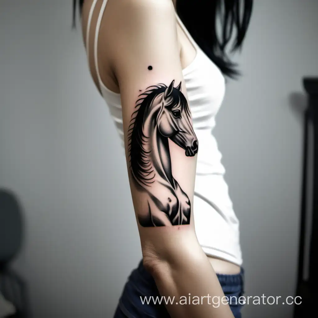 Elegant-Black-Horse-Tattoos-on-Slender-35YearOld-Womans-Arm