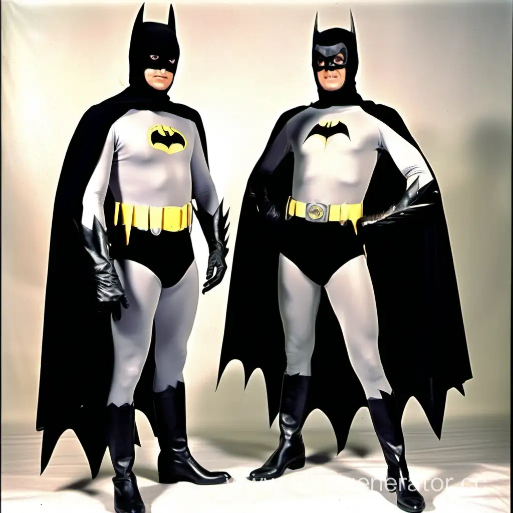Dynamic-Duo-in-1966-Batman-and-Robin-Spandex-Iconic-Tights-Boots-Gloves-and-Capes