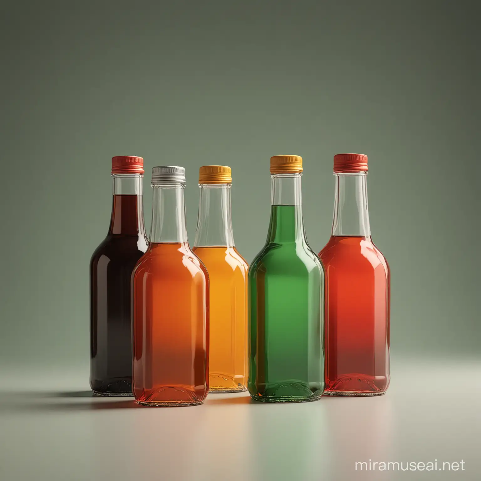 Three Premium Drink Syrup Bottles Red Green and Orange