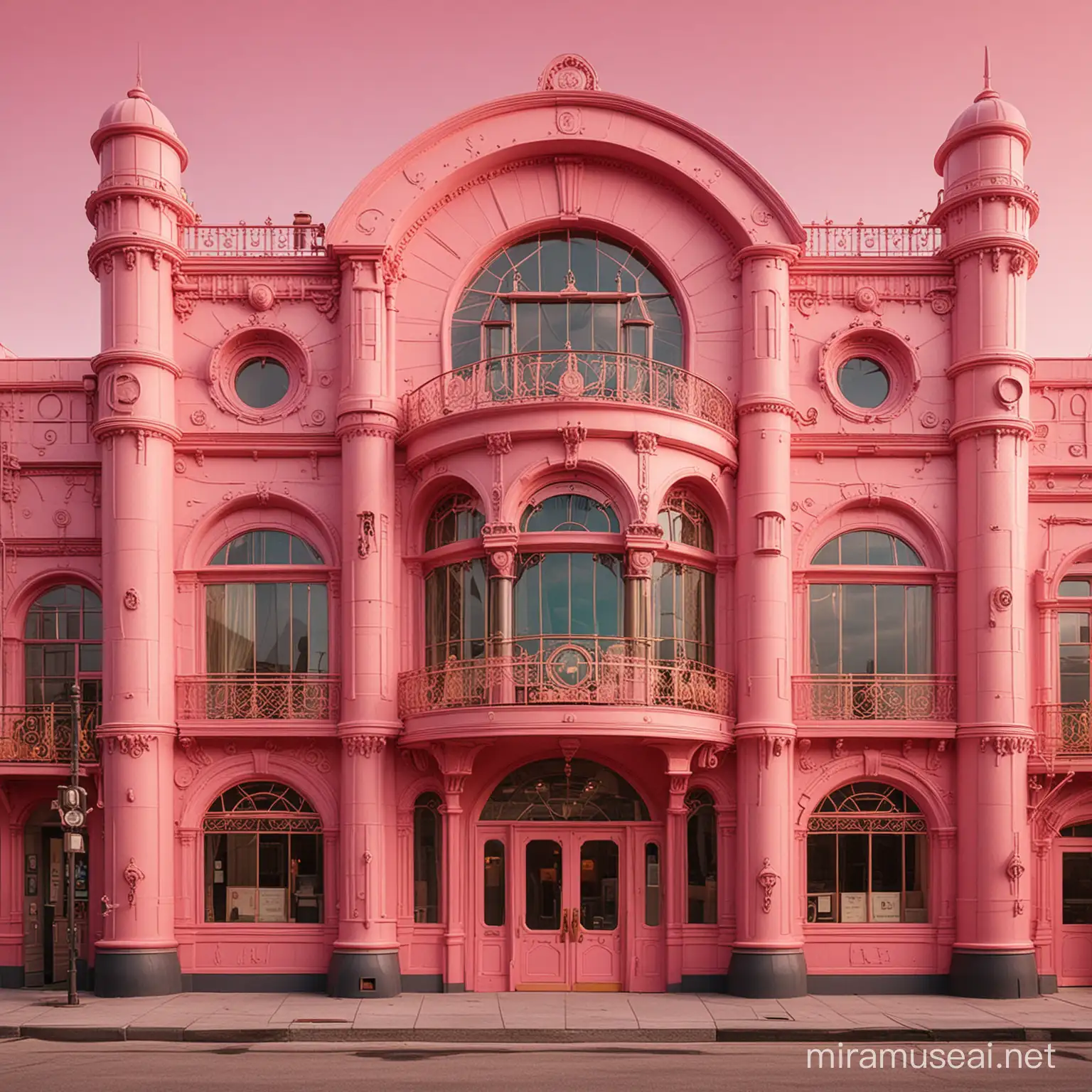 Colorful Steampunk Factory in Pink Art Nouveau Inspired Setting