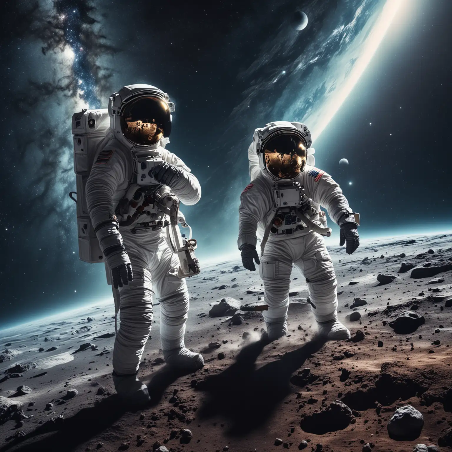 Astronauts Exploring Outer Space Adventure Exploration Concept