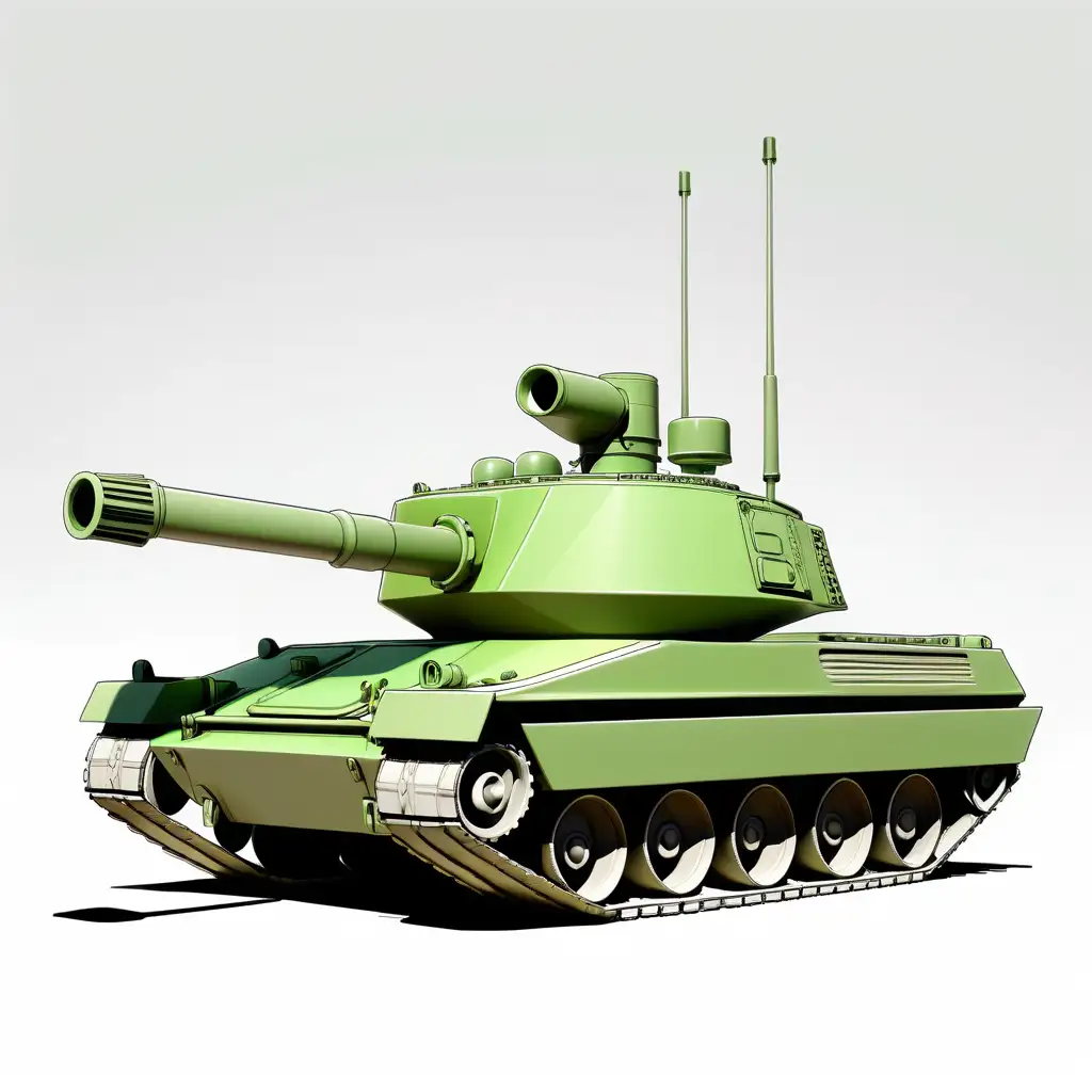 танк зеленый,  вид 3/4, рисунок, на белом фоне